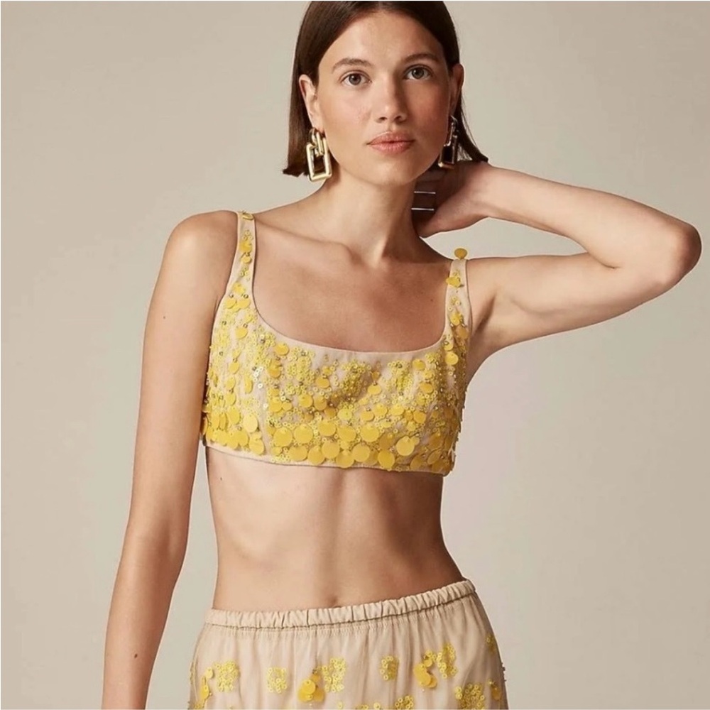 J.Crew Collection Sequin Bra Top Fall 24 Beige Gold Yellow Size 16 Festival